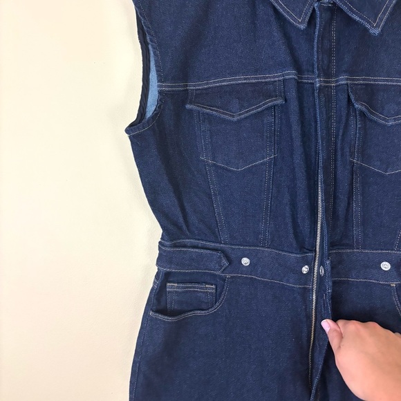 NWT Good American Indigo Trucker Sleeveless Collar Zip/Button Denim Jumpsuit (L) - Picture 7 of 16